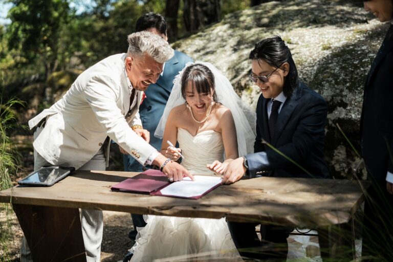 Paul Wheeler laughing with wedding guests during a lively Sydney celebration